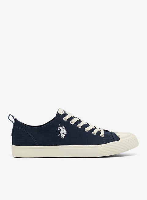 Men's Navy Low-Top Canvas Sneakers - Iconic Branding for a Clean Look Shoes