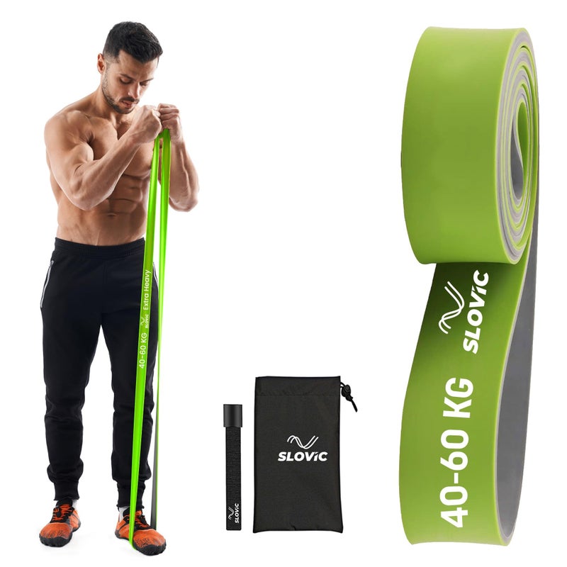 SLOVIC Dual Color Resistance Bands(40-60Kg) Resistance Band for Pull up | Exercise Bands for Workout | Gym Equipment for Home Workout for Men & Women| Resistance Band Set with Door Anchor(Green&Grey) - Image 3