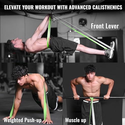 SLOVIC Dual Color Resistance Bands(40-60Kg) Resistance Band for Pull up | Exercise Bands for Workout | Gym Equipment for Home Workout for Men & Women| Resistance Band Set with Door Anchor(Green&Grey) - Image 5
