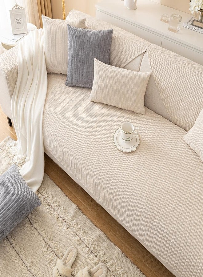 vctops Soft Chenille Sofa Couch Cover Solid Color Striped Weave Textured Sectional Couch Covers Washable Anti-Slip Sofa Slipcover for Dogs Pet, 1 Piece/Not All Set (Cream,35"x82") - Image 5