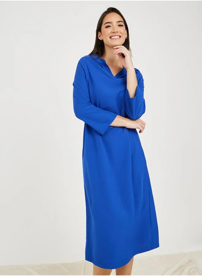 Styli Raglan 3/4 Sleeve Notch Neck Nightdress