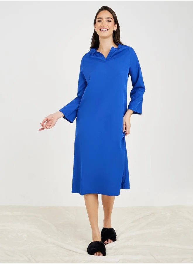 Styli Raglan 3/4 Sleeve Notch Neck Nightdress