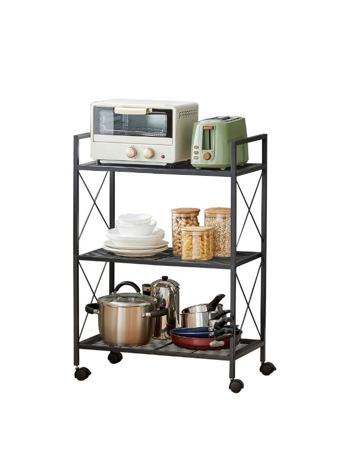 SONGMICS 3-Tier Metal Storage Rack with Wheels, Mesh Shelving Unit with X Side Frames, 23.6-Inch Width, for Entryway, Kitchen, Living Room, Bathroom, Industrial Style, Black - Image 1