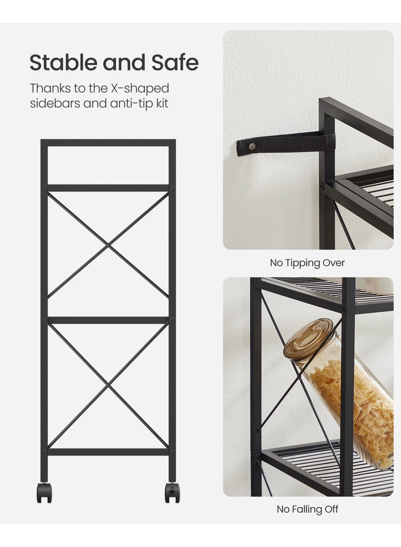 SONGMICS 3-Tier Metal Storage Rack with Wheels, Mesh Shelving Unit with X Side Frames, 23.6-Inch Width, for Entryway, Kitchen, Living Room, Bathroom, Industrial Style, Black - Image 4