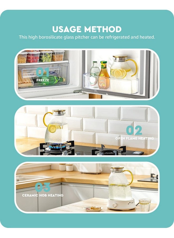 Baffect Water Pitcher, High Borosilicate Glass Jug with Stainless Steel Lid, Leakproof Fridge Door Carafe for Hot or Cold Beverage (1.8 L/63 oz.) - Image 4