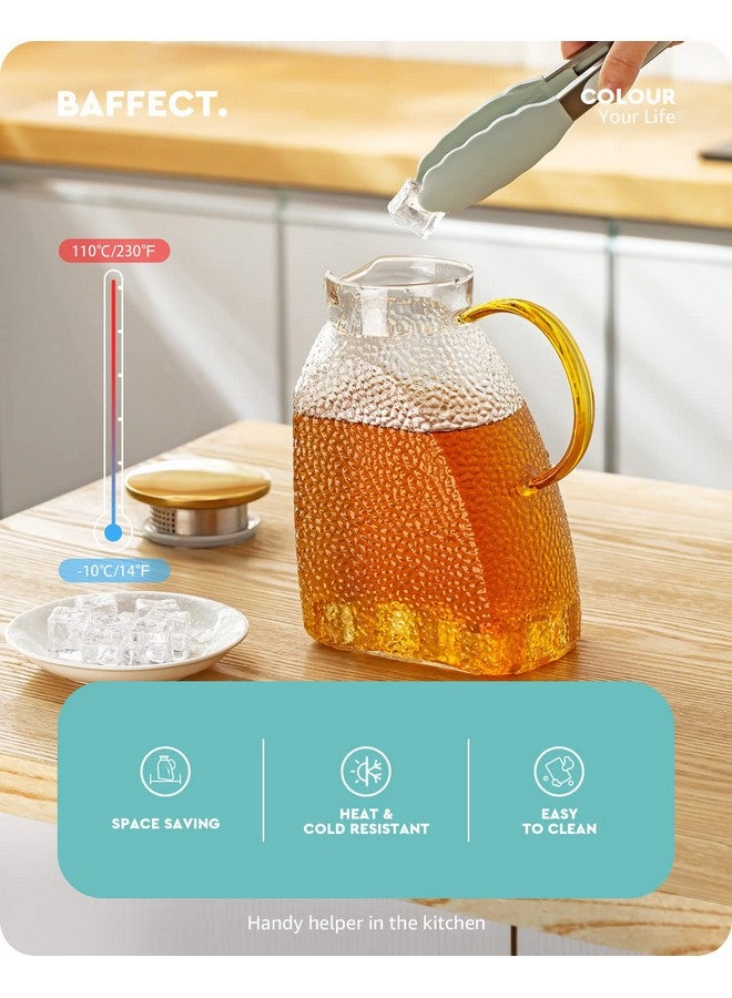 Baffect Water Pitcher, High Borosilicate Glass Jug with Stainless Steel Lid, Leakproof Fridge Door Carafe for Hot or Cold Beverage (1.8 L/63 oz.) - Image 2