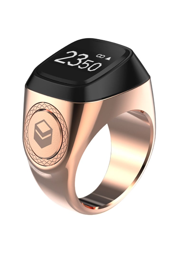 إيكيبلا خاتم iQIBLA Smart Tasbih Zikr بشاشة OLED مقاس 0.42 بوصة من المعدن الذكي يعمل بالتطبيق وعداد التسبيح وتقنية تذكير الصلاة من البلاستيك و5 تذكيرات بأوقات الصلاة خاتم iQibla Smart Zikr M02 خاتم ذكي معدني طويل الأمد ببطارية احتياطية 18 مم باللون الوردي الذهبي - Image 1
