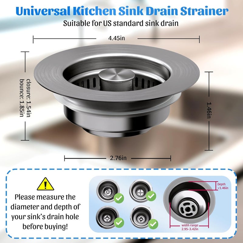 NinjaTiger Kitchen Sink Drain Strainer - 3-in-1 Stainless Steel Pop Up Sink Stopper Anti-Clogging Sink Strainer Basket Sink Drainer Filter Plug for US Standard 3-1/2'' Sink Drain | Gunmetal Gray - Image 4