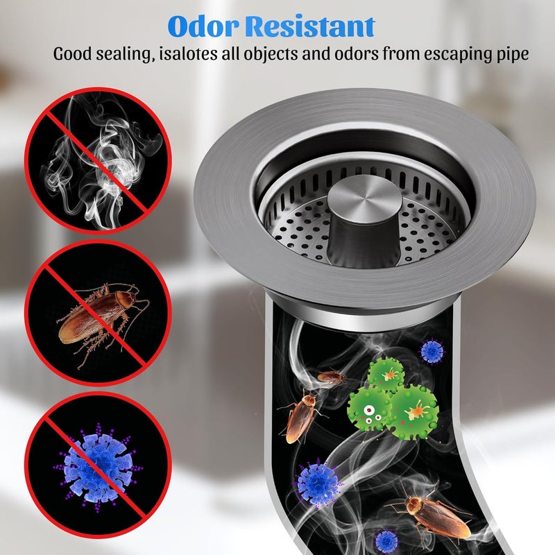 NinjaTiger Kitchen Sink Drain Strainer - 3-in-1 Stainless Steel Pop Up Sink Stopper Anti-Clogging Sink Strainer Basket Sink Drainer Filter Plug for US Standard 3-1/2'' Sink Drain | Gunmetal Gray - Image 5