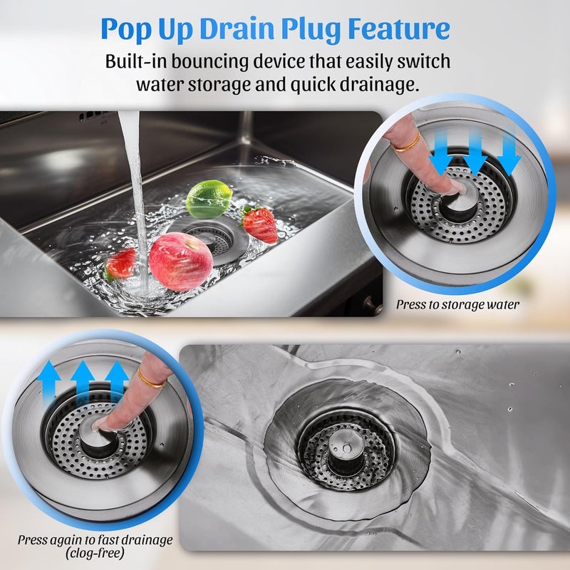 NinjaTiger Kitchen Sink Drain Strainer - 3-in-1 Stainless Steel Pop Up Sink Stopper Anti-Clogging Sink Strainer Basket Sink Drainer Filter Plug for US Standard 3-1/2'' Sink Drain | Gunmetal Gray - Image 3