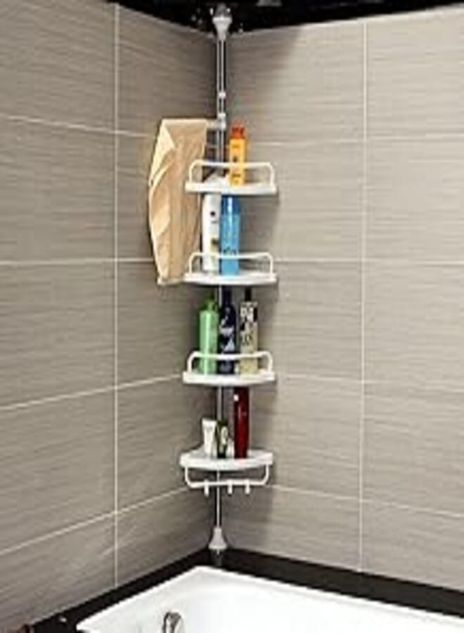 OR 4 Tier Adjustable Telescopic Shelf Bathroom Organiser Corner Rack Shower Shelf Caddy Holder