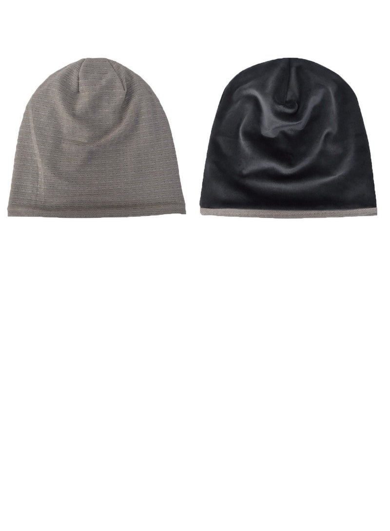 Loquat Infinity Scarf Headwear Cap Solid Color Bilayer Beanie Hat Thickened Plush Grey