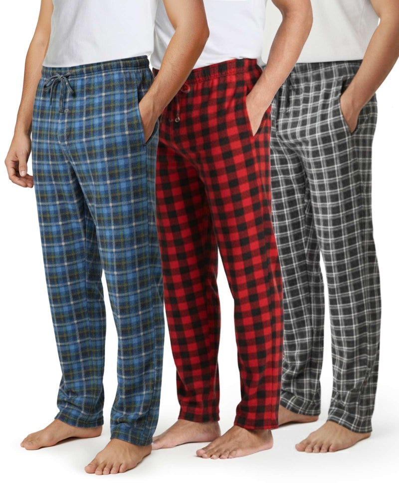 REALESSENTIALS Real Essentials 3 Pack: Men's Fleece Pajama Pants Loungewear Soft Pj Bottoms Sleepwear Pockets Set 6-L - Image 1