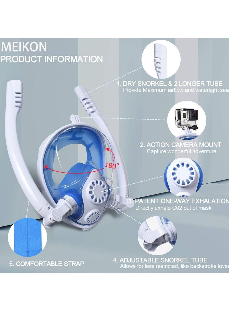 Captaintech Full Face Snorkel Mask, Snorkel Mask Full Face Anti - Fogging Scuba Diving Mask with Double Tube, 180 Degree Panoramic HD View Free Breathing Snorkeling Mask for Adults and Kids - Image 2