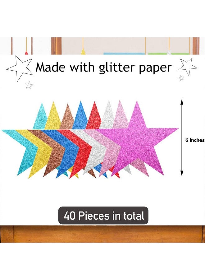 Gejoy 40 Pieces Glitter Star Cutouts Paper Star Confetti Cutouts For Bulletin Board Classroom Wall Party Decoration Supply 6 Inches Length 8 Colors - Image 2