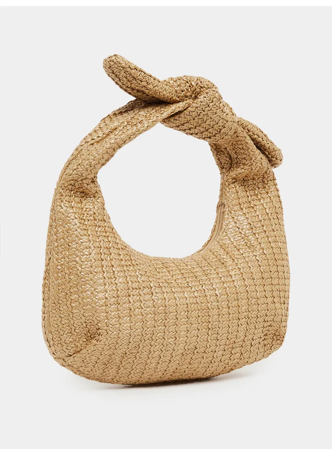 Styli Styli Weave Design Straw Knotted Handle Baguette Bag