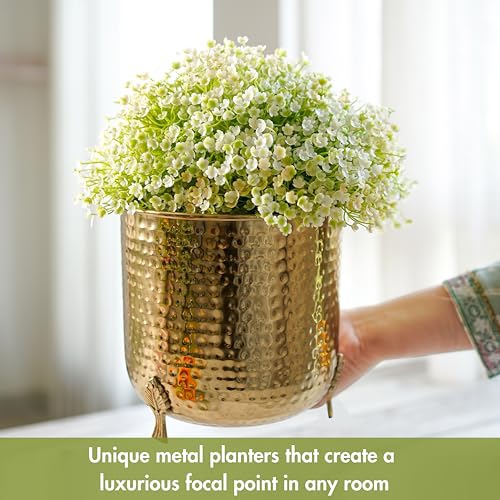 BEHOMA Metal Hammered Planter for Home Decor | Decoratives for Indoor Outdoor Balcony Living Room | Table Decorative Plant Pot for Gifting | Size Height- 7" x Dia. 7" inch |Golden (Plant not Included) - Image 2