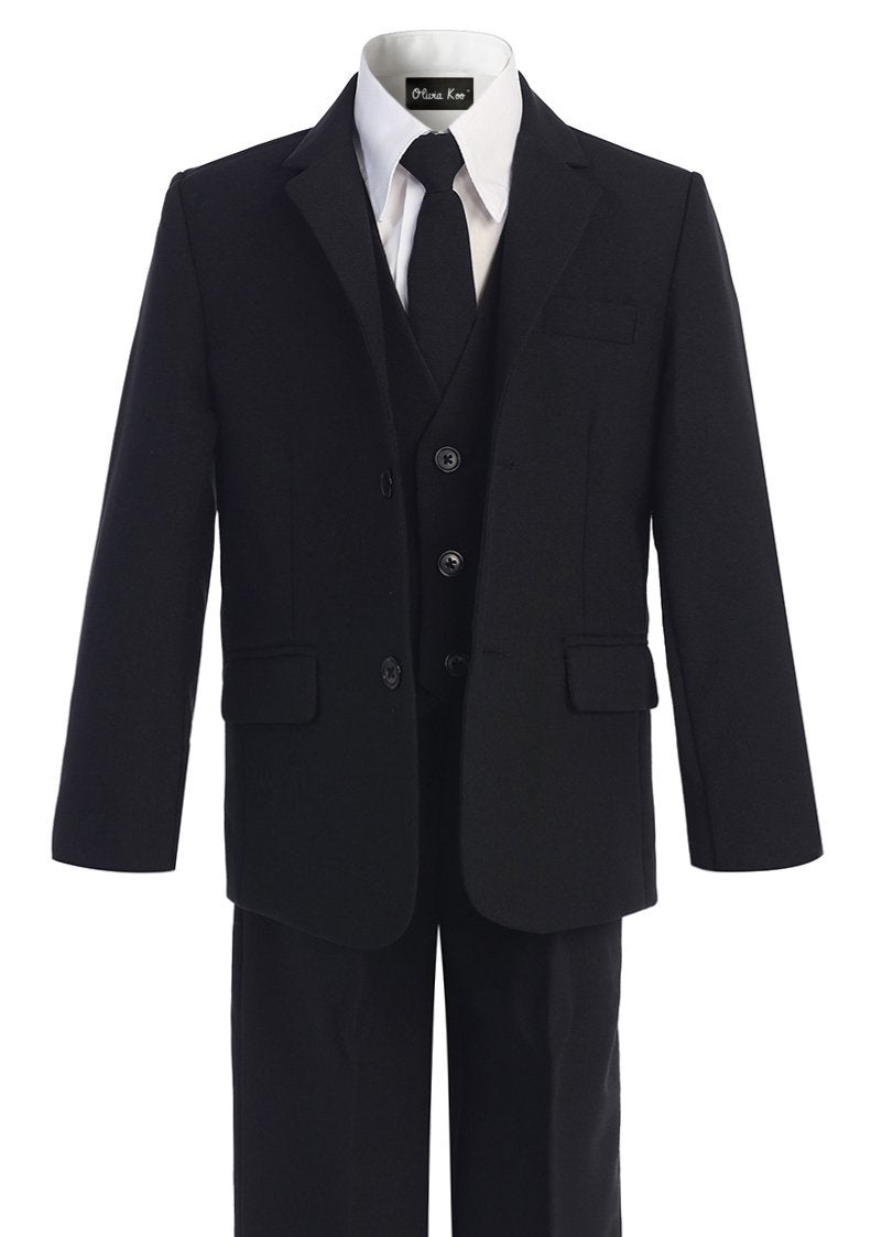 OLIVIA KOO Boys Solid 5-Piece Formal Suit Set With Matching Neck Tie,Black,12 - Image 2