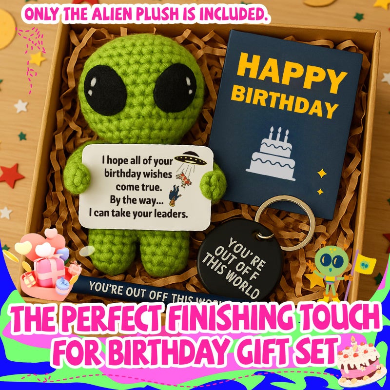 MAMAGIFTREE Funny Birthday Gift for Women Men Coworker, Friend, Boss, Adult, Hilarious Gag Bday Crochet Alien with a Sarcastic Message Card, Office Decor for Her Him - Image 2