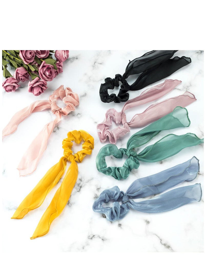 NIBEMINENT Silk Bow Scrunchies for Hair, Elastic Hair Tie Ear Women Girls 6pcs, Vintage Non Slip Satin Ropes Scarf Headbands Ponytail Holder - Image 2