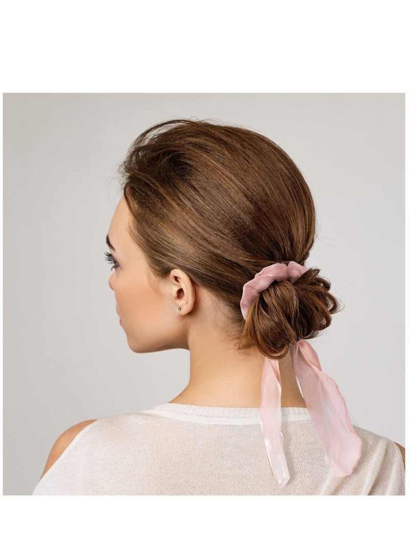 NIBEMINENT Silk Bow Scrunchies for Hair, Elastic Hair Tie Ear Women Girls 6pcs, Vintage Non Slip Satin Ropes Scarf Headbands Ponytail Holder - Image 5