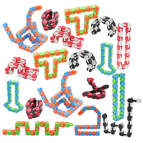 LENDOD 18 Pack Wacky Tracks Snap and Click Fidget Toys Finger Sensory Toys 24 Links Snake Puzzles for Stress Relief Party Bag Fillers Party Supplies - Image 1