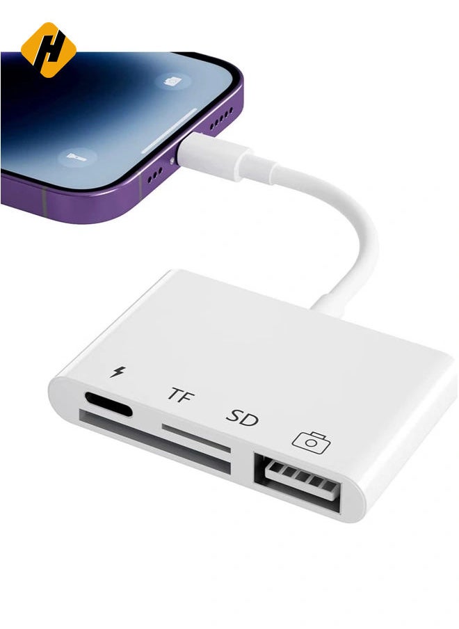 HuHa - SD Card Reader for iPhone/iPad,iPhone SD Card Reader,4 in 1 USB OTG Adapter for iPhone Compatible MicroSD/SD - Image 1