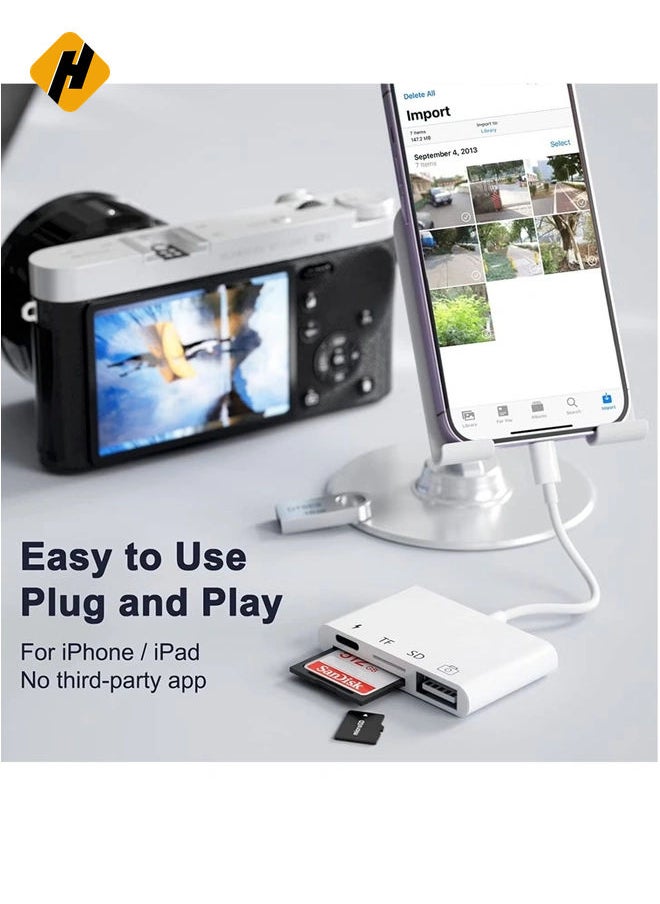 HuHa - SD Card Reader for iPhone/iPad,iPhone SD Card Reader,4 in 1 USB OTG Adapter for iPhone Compatible MicroSD/SD - Image 1