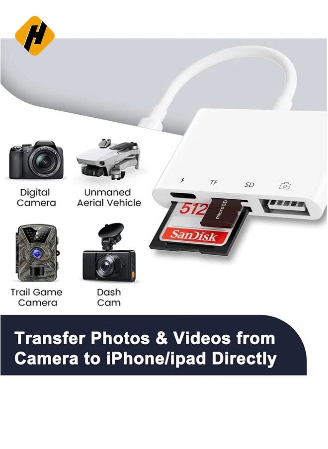 HuHa - SD Card Reader for iPhone/iPad,iPhone SD Card Reader,4 in 1 USB OTG Adapter for iPhone Compatible MicroSD/SD - Image 1