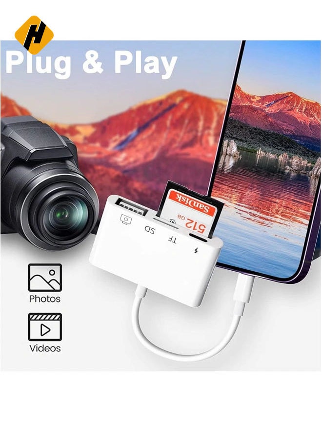 HuHa - SD Card Reader for iPhone/iPad,iPhone SD Card Reader,4 in 1 USB OTG Adapter for iPhone Compatible MicroSD/SD - Image 1