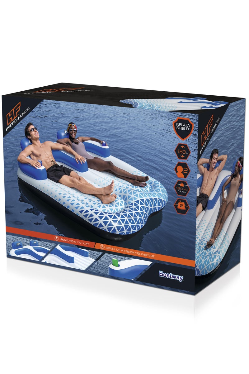 Bestway Hydro-Force Indigo Wave Double Lounge 196x193cm | Inflatable Ride-on | Pool Float | Summer Water Toy | Pool & Beach Toy - Image 1