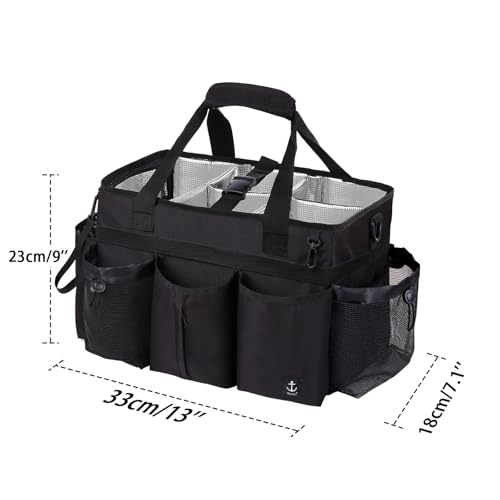 Timoxi Large Wearable Cleaning Caddy Bag with Detachable Divider Cleaning Organizer with Handles Cleaning Supply Tote with Adjustable Shoulder StrapWaist Belt for Cleaners Housekeeper Black - Image 3
