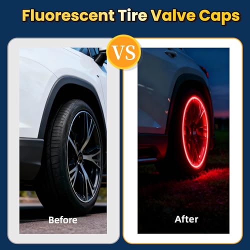MUMUMAB 20 Pcs Glow in The Dark Tire Valve Caps Fluorescent Tire Valve Stem Caps, Cool Car Present for Universal Decoration Accessories for Car SUV Bicycle Motorcycles Trucks (Red) - Image 3