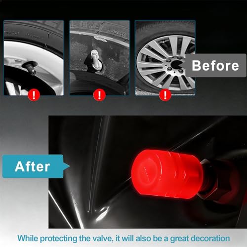 MUMUMAB 20 Pcs Glow in The Dark Tire Valve Caps Fluorescent Tire Valve Stem Caps, Cool Car Present for Universal Decoration Accessories for Car SUV Bicycle Motorcycles Trucks (Red) - Image 5