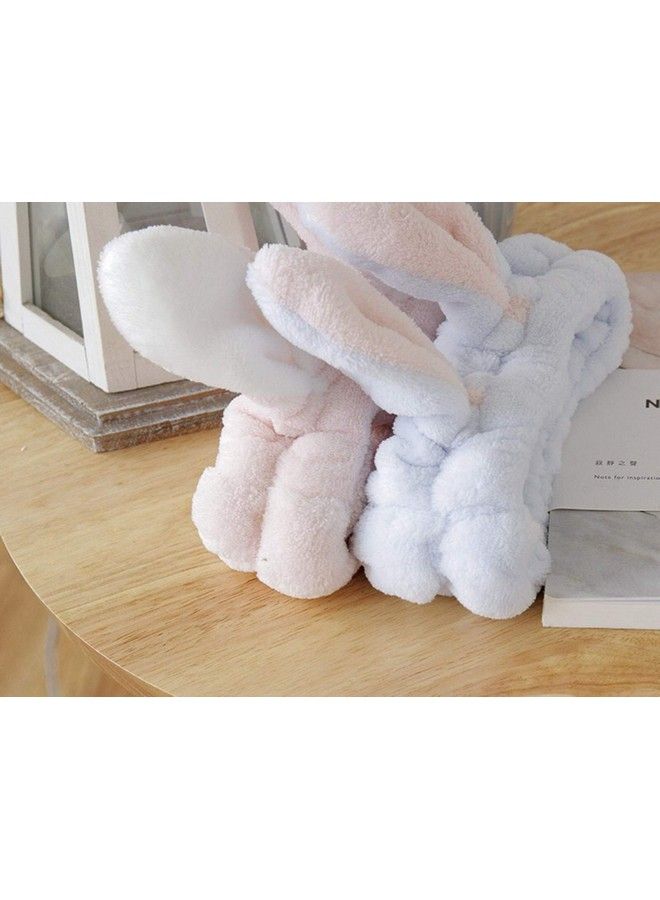 bouti1583 Women Fashion Soft Flannel Bunny Ear Makeup Cosmetic Shower Elastic Headband 2Pcs - Image 4