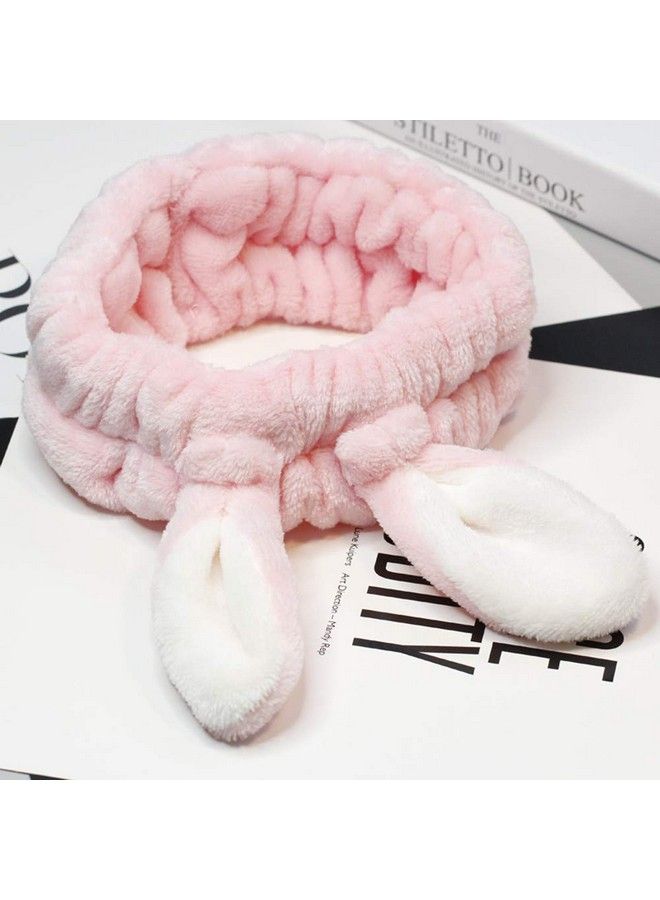 bouti1583 Women Fashion Soft Flannel Bunny Ear Makeup Cosmetic Shower Elastic Headband 2Pcs - Image 5