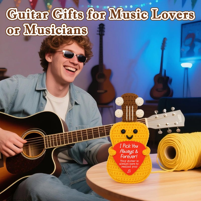 IDEGIFT Valentines Day Him Her Gifts for Boyfriend, Anniversary Birthday Gifts for Men, Romantic Couple Gift for Husband, I Love You Gift for Music Lover, I Pick You Always & Forever Handmade Crochet Guitar - Image 3