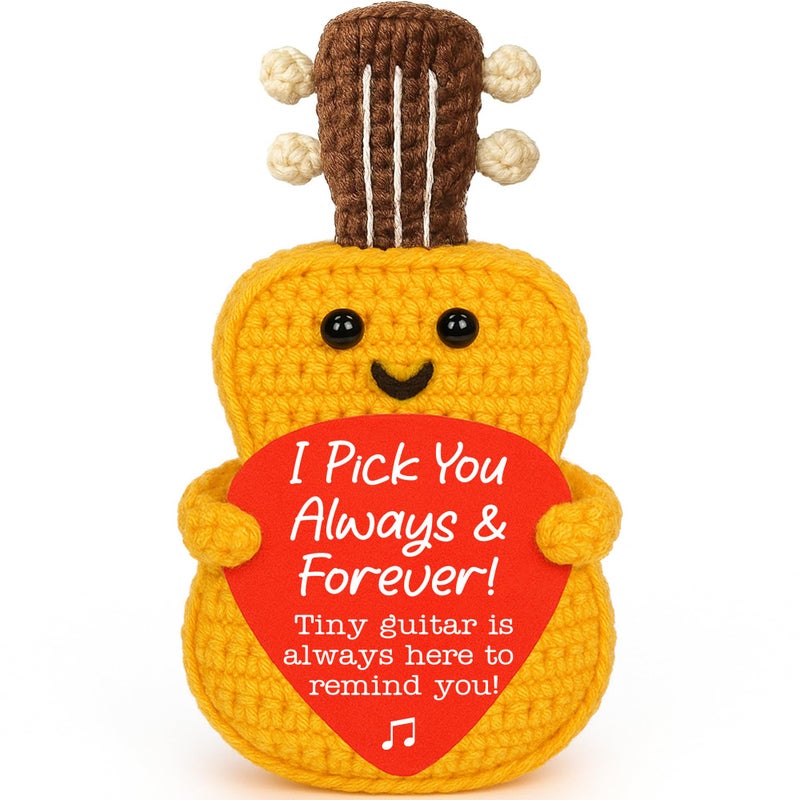 IDEGIFT Valentines Day Him Her Gifts for Boyfriend, Anniversary Birthday Gifts for Men, Romantic Couple Gift for Husband, I Love You Gift for Music Lover, I Pick You Always & Forever Handmade Crochet Guitar - Image 1
