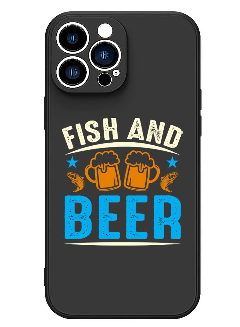 Theodor Protective Slim Fit Case Liquid Silicone Cover with Full Body Protection Anti-Scratch Shockproof Case For iPhone 13 Pro Black  - Fish and Beer black copy - Image 1