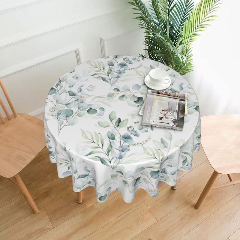 SuQKXCo Spring Eucalyptus Leaves Round Tablecloth 60 Inch Summer Tablecover Waterproof Table Cloth for Kitchen Home Decoration, Elegant Green Leaf Tablecloth - Image 2