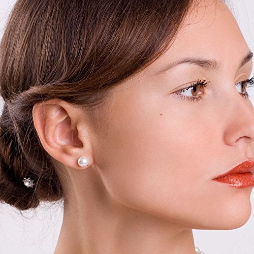 MABELLA 925 Sterling Silver AAA Genuine Freshwater Cultured Pearl White Button Stud Earrings Jewelry Gifts for Women 9mm - Image 5