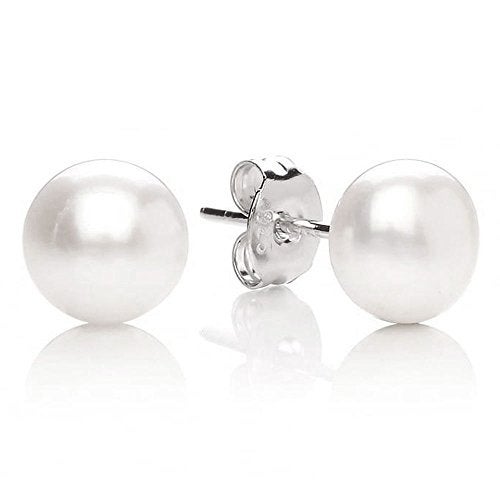 MABELLA 925 Sterling Silver AAA Genuine Freshwater Cultured Pearl White Button Stud Earrings Jewelry Gifts for Women 9mm - Image 3