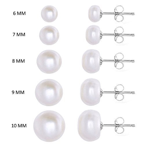 MABELLA 925 Sterling Silver AAA Genuine Freshwater Cultured Pearl White Button Stud Earrings Jewelry Gifts for Women 9mm - Image 2