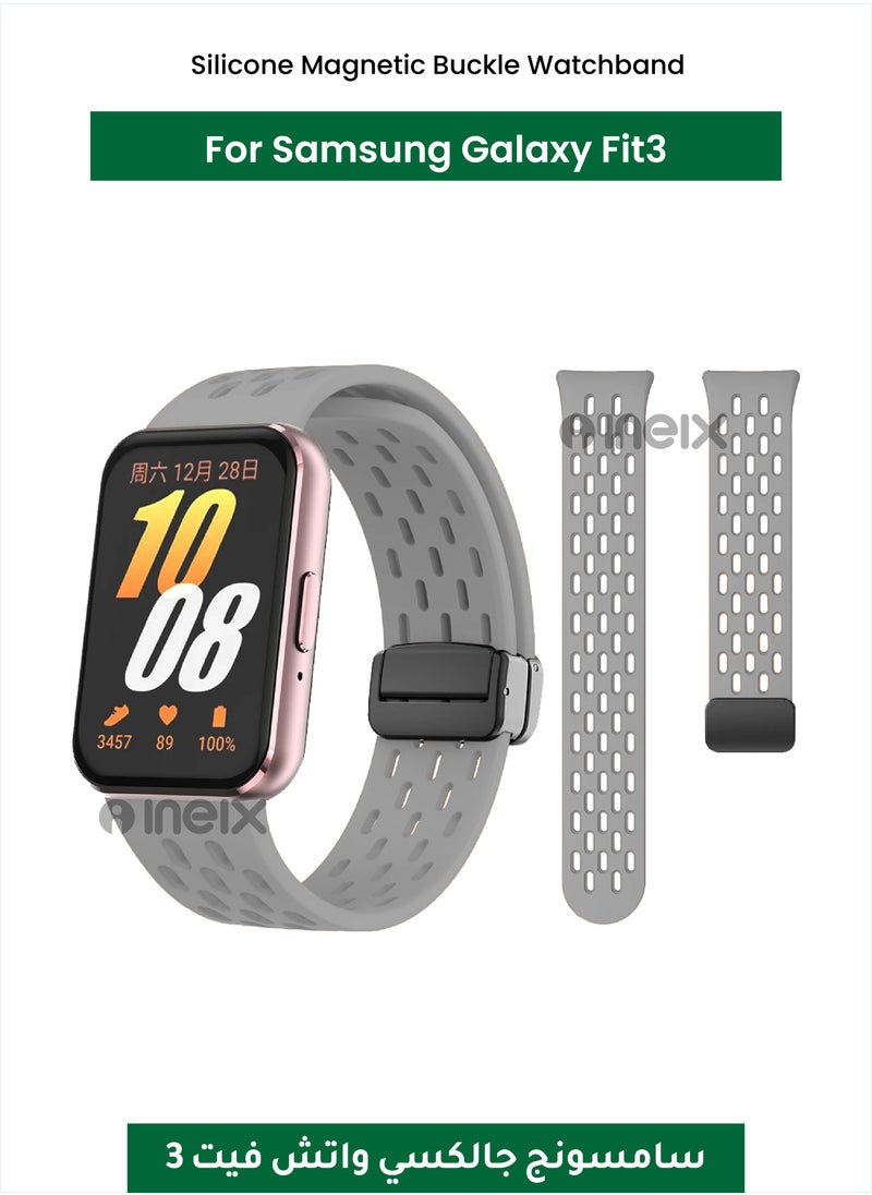 INEIX Silicone Magnetic Buckle Watchband For Samsung Galaxy Fit3 Official Bracelet Replacement Wristband For Galaxy Fit 3 Band Accessories-Grey 