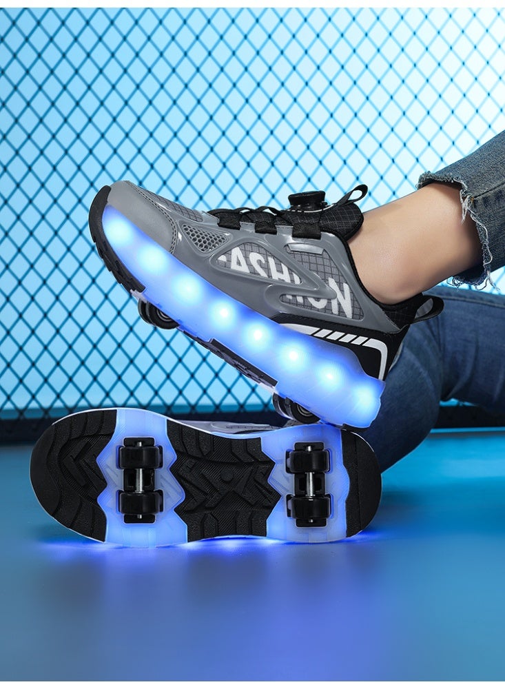 LITTLE ROCKZ Kids Four Wheel Roller Shoes Rechargeable LED Flash Light Sneaker Skate Heelys Shoes Black - Image 5
