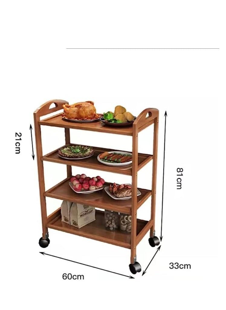 Generic - FFD Bamboo Trolley Bar Serving Carts Mobile Kitchen Serving Trolley Storage Kitchen Cart Serving Bar Cart - Image 1