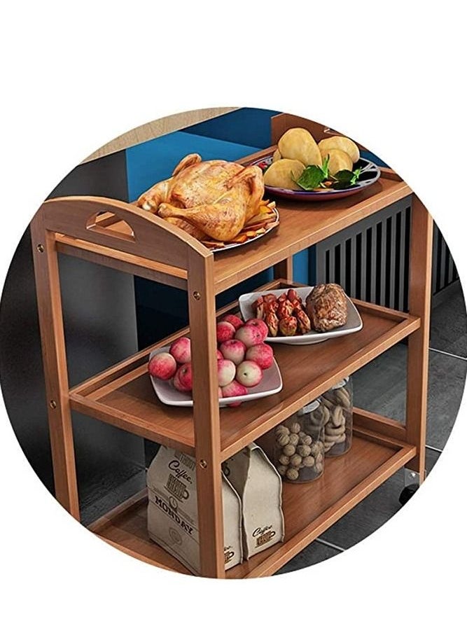 Generic - FFD Bamboo Trolley Bar Serving Carts Mobile Kitchen Serving Trolley Storage Kitchen Cart Serving Bar Cart - Image 1