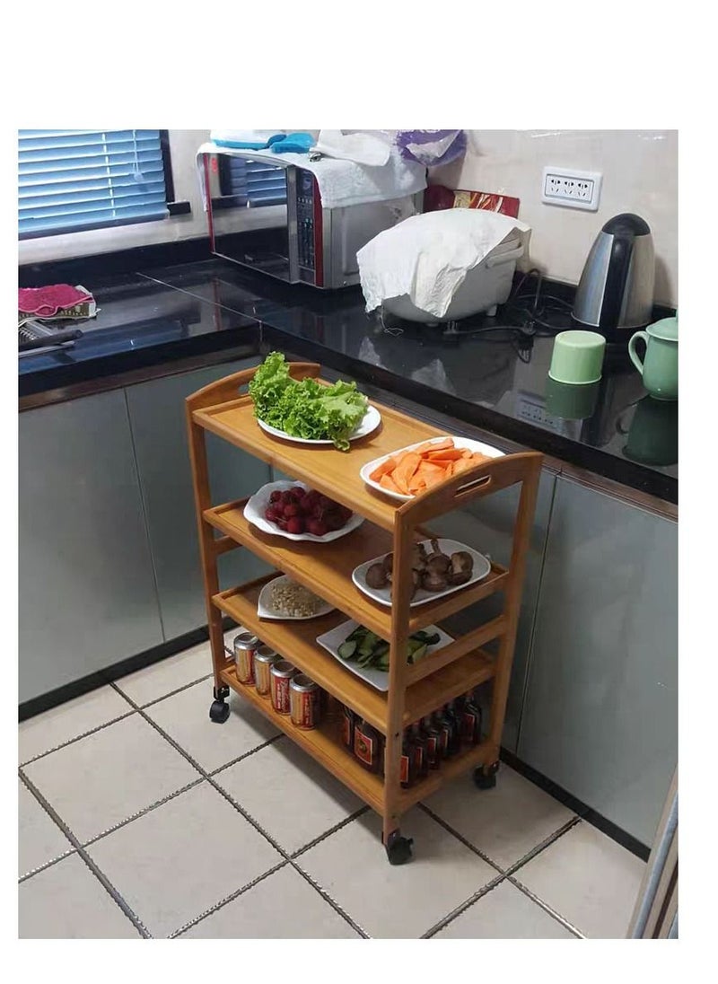 Generic - FFD Bamboo Trolley Bar Serving Carts Mobile Kitchen Serving Trolley Storage Kitchen Cart Serving Bar Cart - Image 1