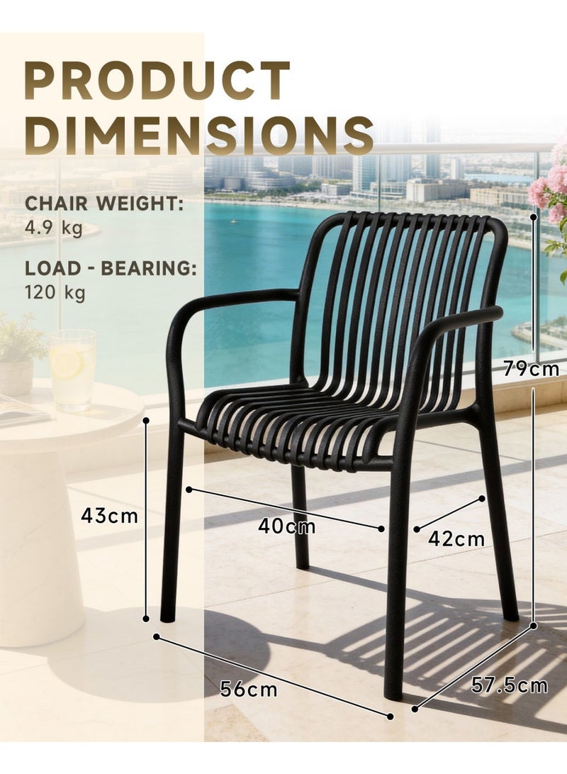 HariNorgen Resin Dining Chairs Set of 4, Indoor & Outdoor Armchair, Stackable Weatherproof, Fully Assembled, Black - Image 2