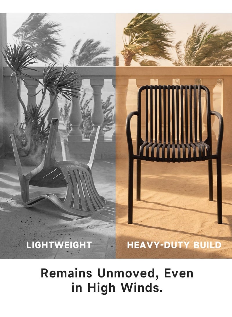 HariNorgen Resin Dining Chairs Set of 4, Indoor & Outdoor Armchair, Stackable Weatherproof, Fully Assembled, Black - Image 4